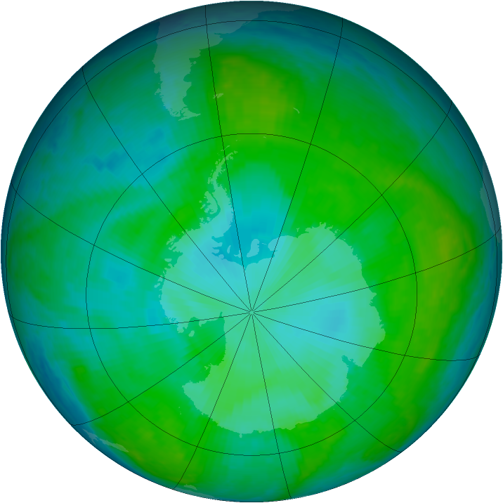 Antarctic ozone map for 29 December 2000